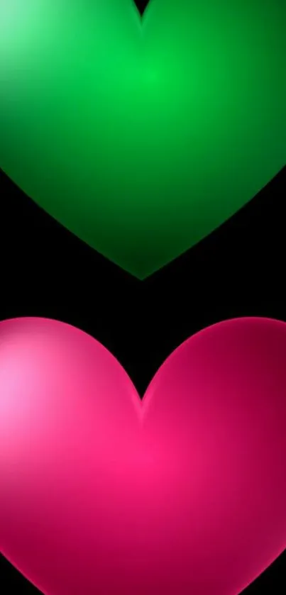 Two vivid, colorful hearts on a black background.