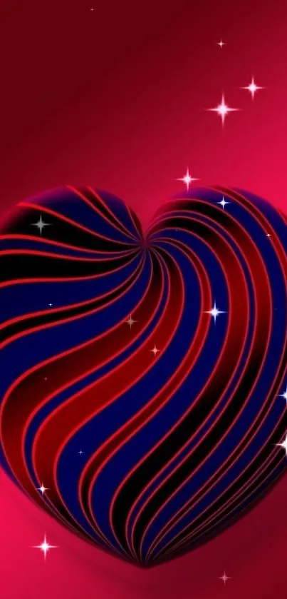 Red and blue swirled heart wallpaper with sparkles