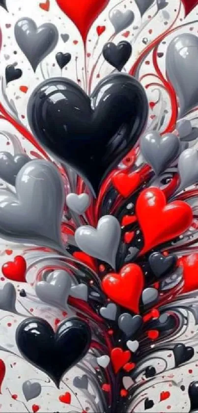 Vibrant red, black, and gray heart wallpaper design.