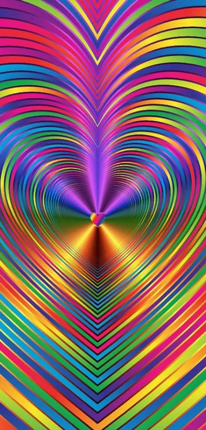 Vibrant abstract heart pattern wallpaper with multicolored lines.