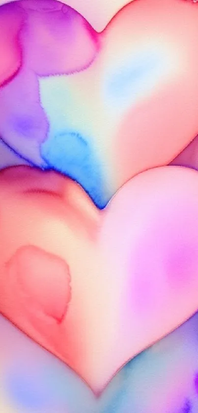 Vibrant watercolor heart design in pink, purple, and blue hues.