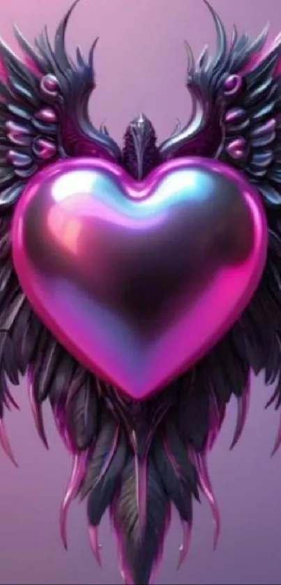 Purple heart with wings on a pink background.