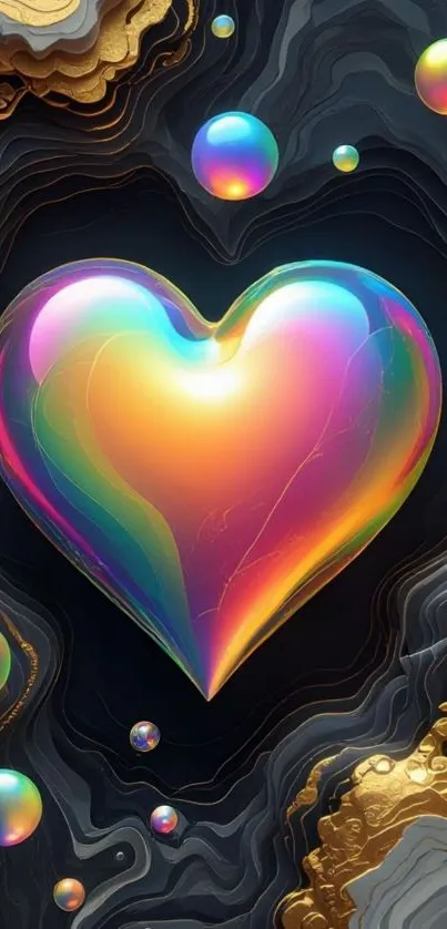 Vibrant rainbow heart with abstract design wallpaper