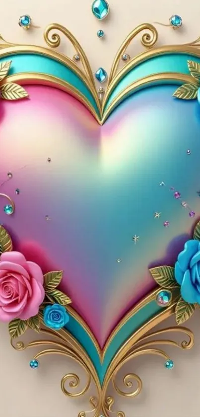 Vibrant heart with colorful roses wallpaper