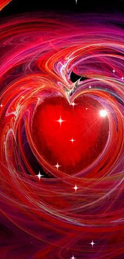 Swirling red heart abstract wallpaper for mobile.