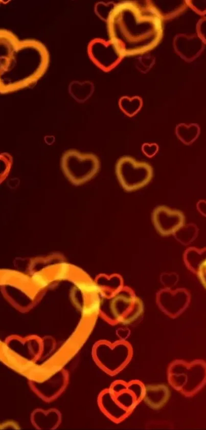 Vibrant red and orange heart-themed wallpaper with glowing effects.