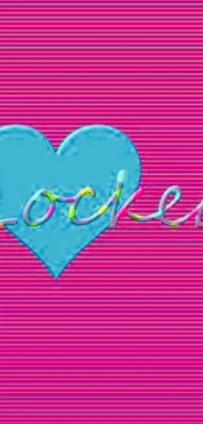 Pink background vibrant wallpaper with blue heart and 'Locked' text.