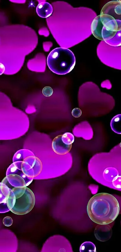 Purple hearts and bubbles wallpaper with vibrant colors.