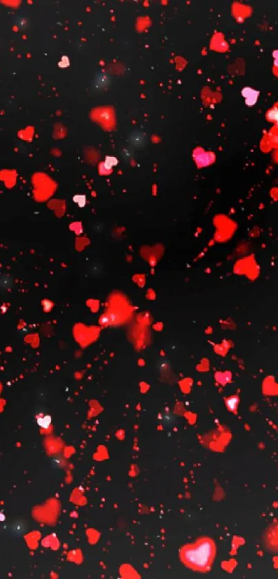 Red heart pattern wallpaper on black background, perfect for romantic theme.