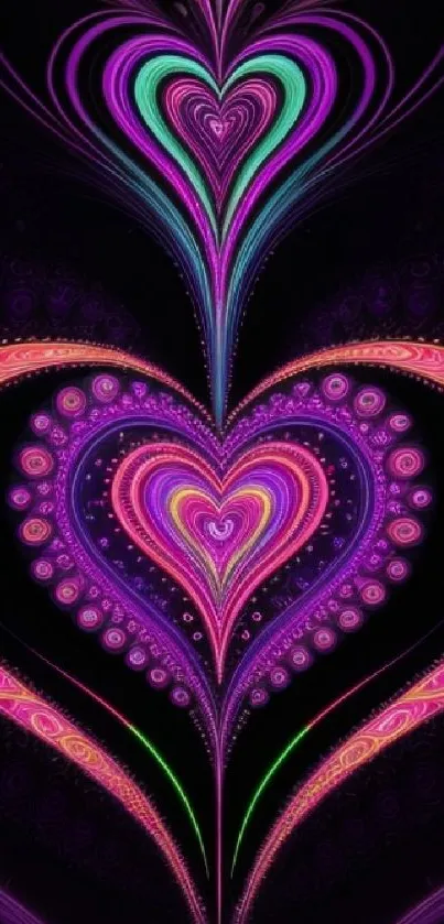 Vibrant abstract heart patterns on mobile wallpaper.