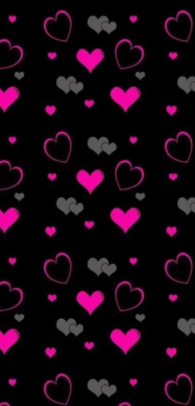 Vibrant hearts with pink and black theme wallpaper.