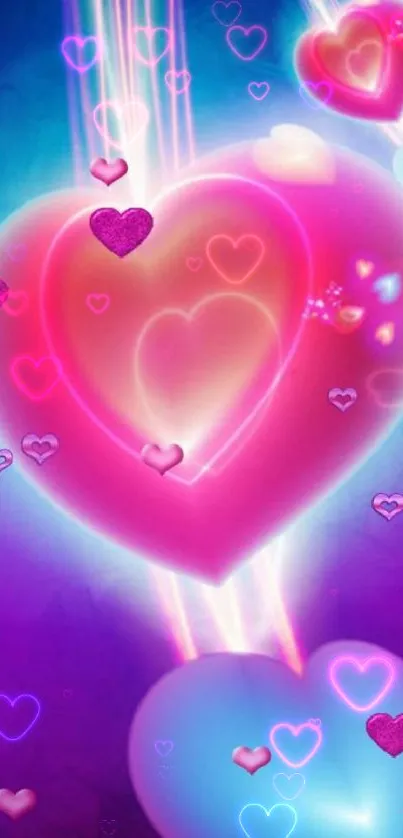 Vibrant pink and purple hearts wallpaper for phones.