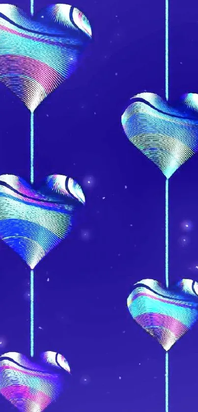 Vibrant heart-themed wallpaper with blue and purple design.