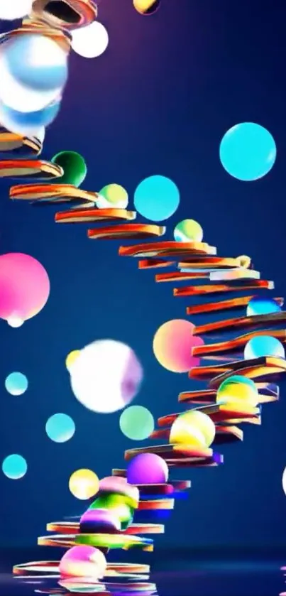 Colorful spherical helix on blue background mobile wallpaper.