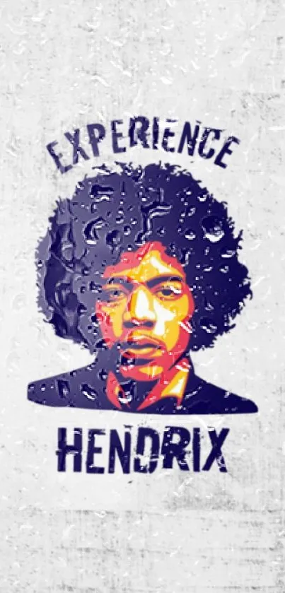 Vibrant stylized Hendrix portrait on textured wallpaper.