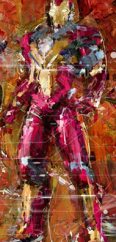 Abstract art wallpaper with vibrant hero figure and bold brushstrokes.