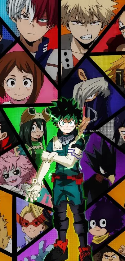 Vibrant My Hero Academia Class 1-A wallpaper featuring popular characters.