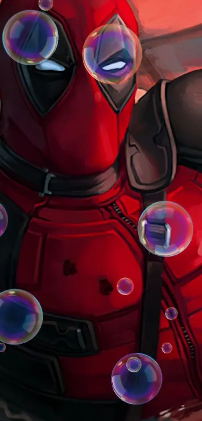 Vibrant comic hero with bubbles on red and black themed wallpaper.