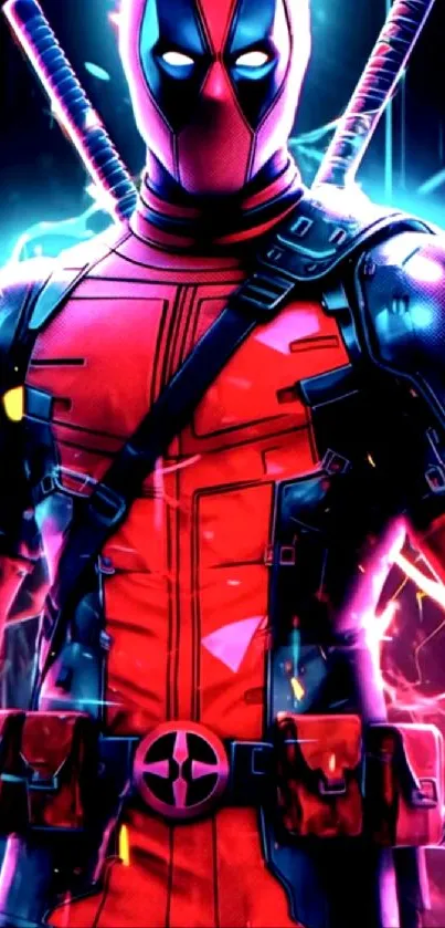 Vibrant superhero in red costume mobile wallpaper.