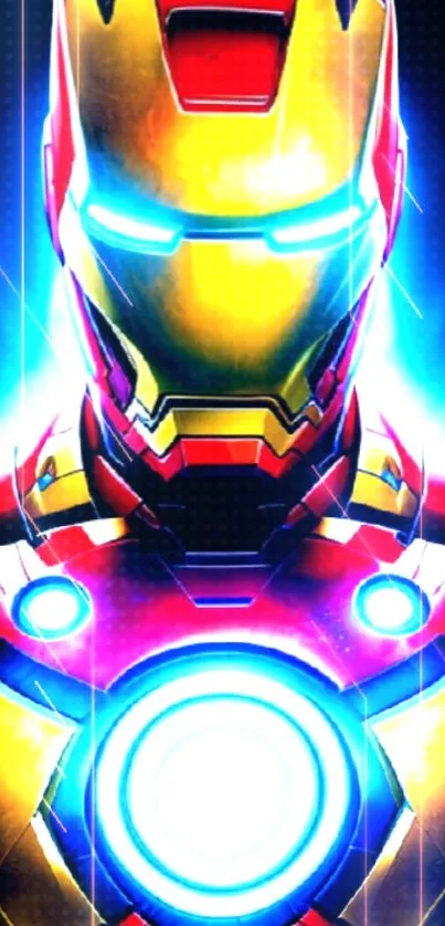 Bold hero suit wallpaper with glowing details.