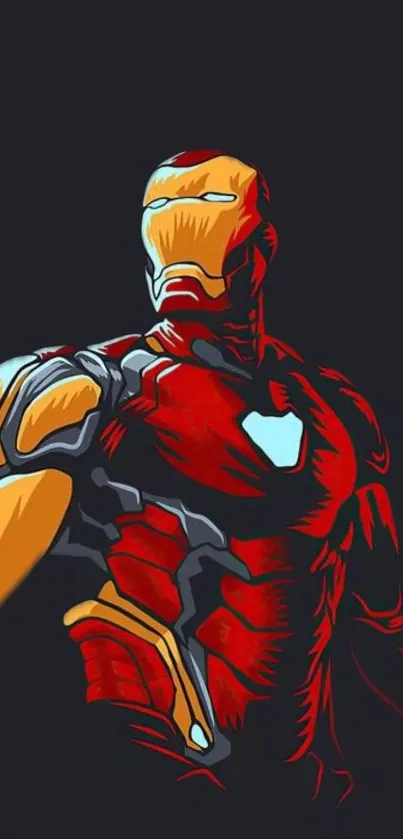 Vibrant superhero with red and gold armor on a dark background.