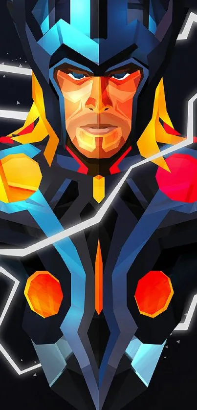 Colorful geometric superhero art wallpaper for mobile.