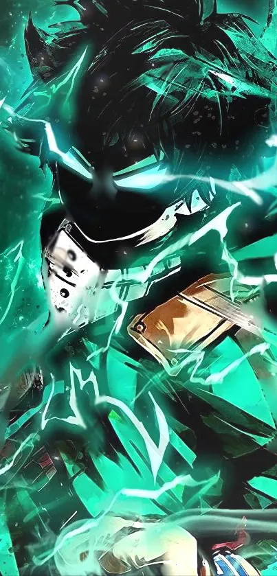 Anime hero with teal electric effects.