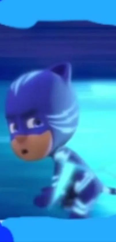 Animated cat hero in vibrant blue action pose.