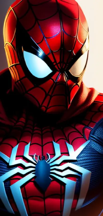 Vibrant superhero in red and blue costume phone wallpaper.