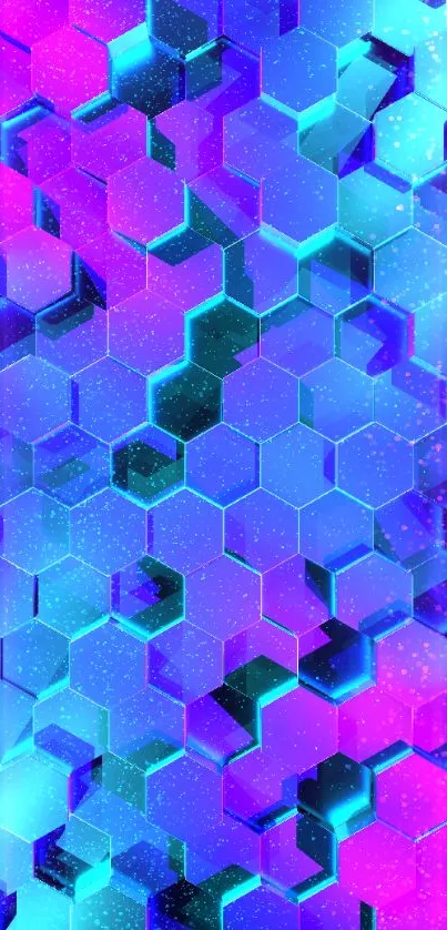 Colorful geometric hexagon wallpaper in blue and purple tones.