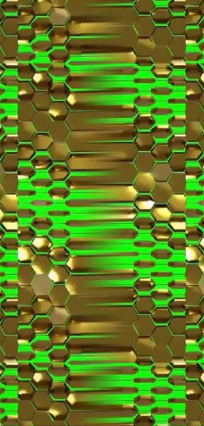 Green and gold hexagon pattern wallpaper