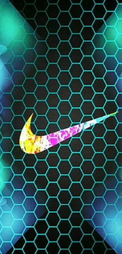 Colorful hexagon pattern with Nike logo.