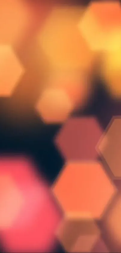 Vibrant hexagonal bokeh wallpaper in warm tones.