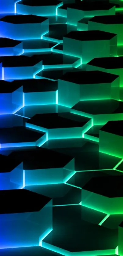 Colorful hexagonal neon pattern wallpaper.