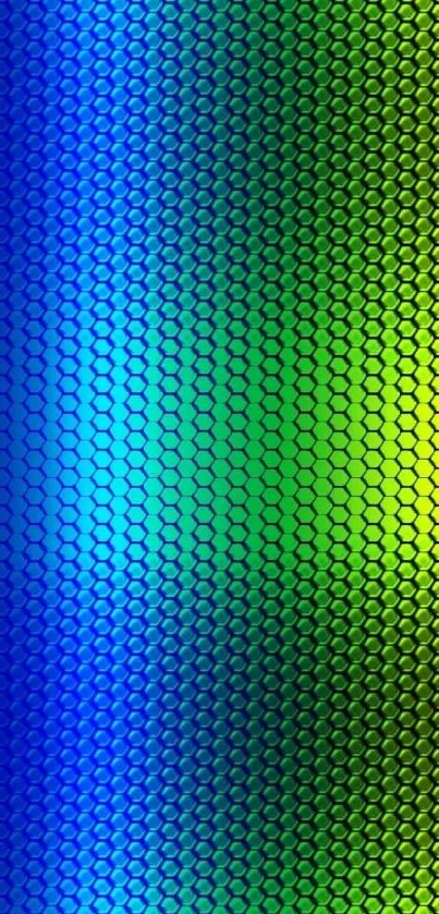 Vibrant hexagonal gradient wallpaper in blue, green, and yellow hues.