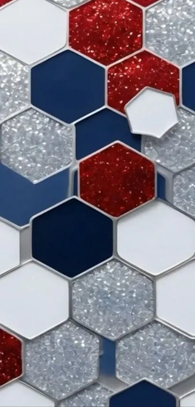 Hexagonal pattern wallpaper with glitter.