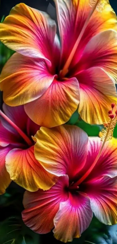 Vibrant hibiscus flowers with rich colors and detailed petals.