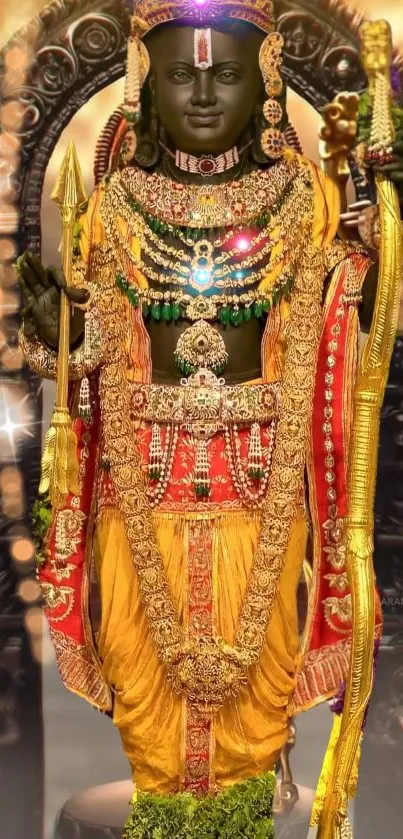 Intricate Hindu deity statue with gold ornaments.