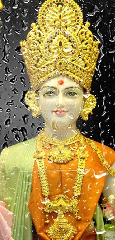 Intricate Hindu deity statue with golden crown.