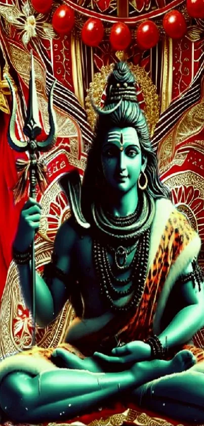 Hindu deity with intricate patterns and vibrant colors.