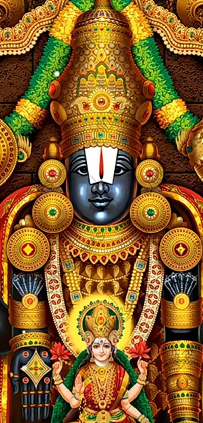 Colorful Hindu deity wallpaper with intricate gold adornments.