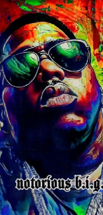 Colorful hip hop art wallpaper featuring a music icon.