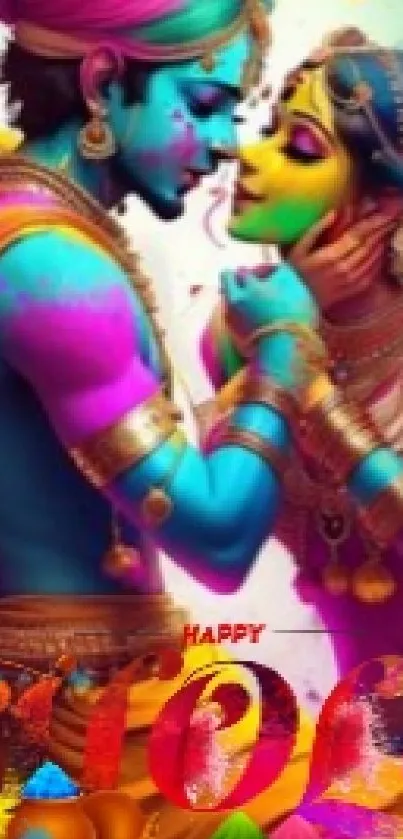 Colorful artistic depiction of Holi festival celebration.