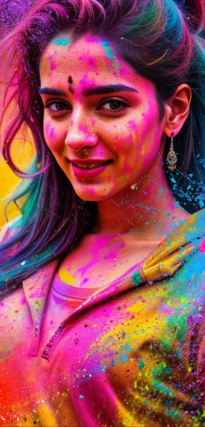 Vibrant Holi mobile wallpaper with colorful paint splashes.