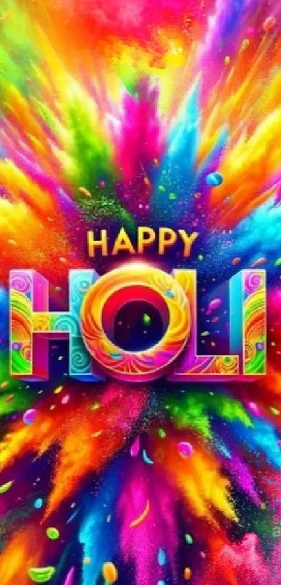 Colorful Holi festival mobile wallpaper with vibrant explosion.