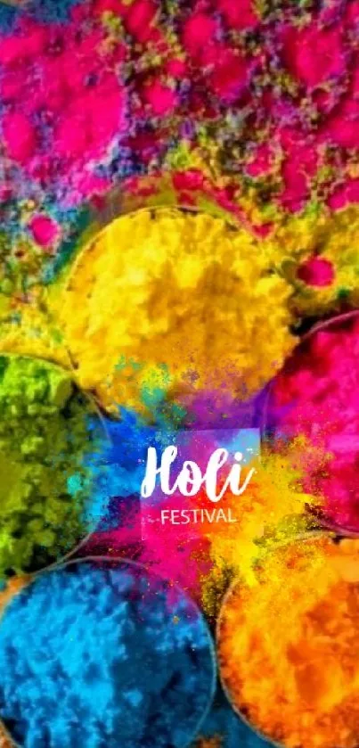 Bright Holi powders in vibrant colors for festive wallpaper.