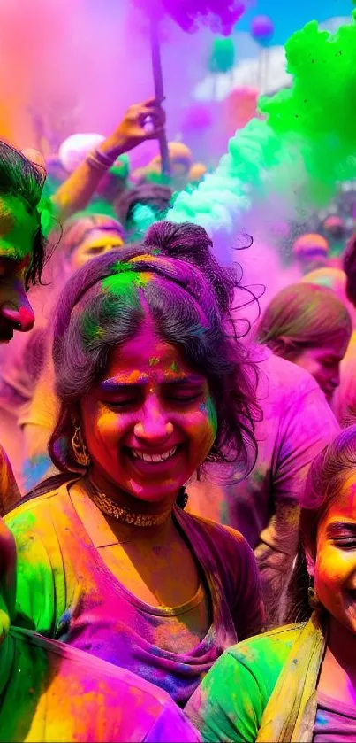 Colorful Holi festival with smiling people