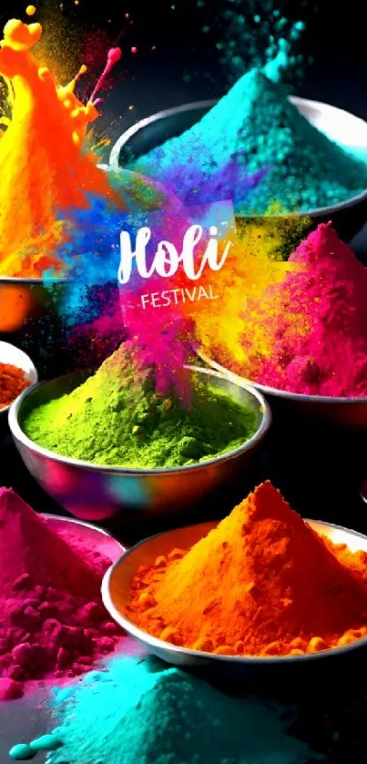 Vibrant Holi Festival powder colors in bowls.