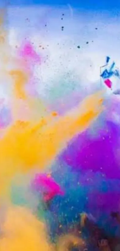 Colorful Holi festival powder explosion wallpaper with vibrant yellows and purples.