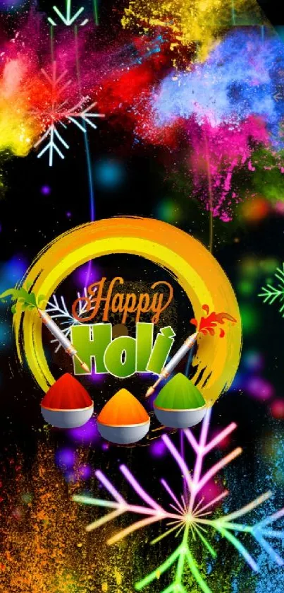 Colorful Holi festival mobile wallpaper with vibrant design and bright splashes.